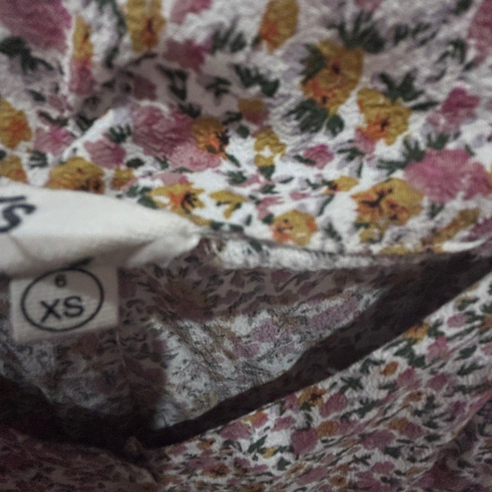 Rolla's Floral Print Square Neck Button Front Mini Dress XS White Pink Deadstock - Picture 6 of 8